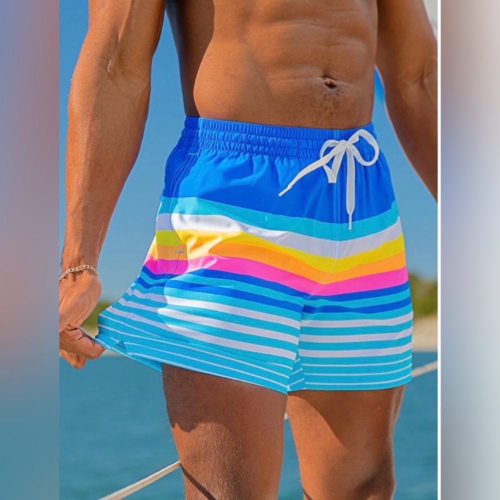 Chubbies Men’s Neon Blue Stripe 5.5” Swim Trunks Large